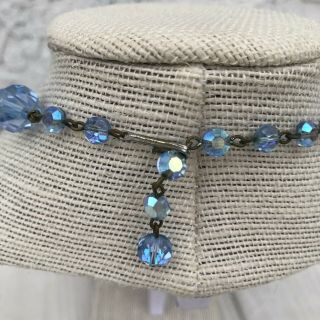 Vintage Large Blue AB Crystal Bead Necklace 17 