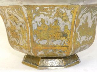 19thc Antique Chinese Pewter Inlaid Scenic Story Bowl 1850 - 1870 Qing Dynasty Nr