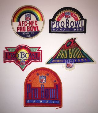 5 Vintage Nfl Pro Bowl Hawaii Afc - Nfc Patches - 1985,  1988,  1991,  1993,  1995