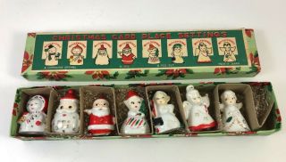 Vintage Christmas Card Place Settings Santa Elf Angel Snowman By Commodore Japan