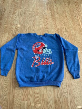 Buffalo Bills Vtg Script Sweater Blue Large Crewneck 80s 90s Football No Tag