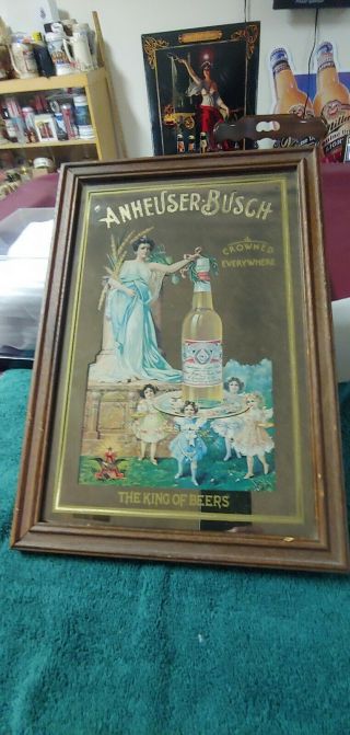 Vintage Anheuser Busch Budweiser Beer Bar Sign The King Of Beers Grecian Lady