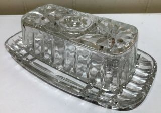 Vintage Mid Century Crystal Pressed Glass Covered Butter Dish W Lid Kitchen Dish