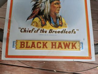 BLACK HAWK Chief Of The Broadleafs 5 Cents,  Cigar Tobacco Tin Metal Sign 2