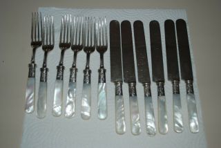 Antique Vintage Mother Of Pearl Silverware Knives And Forks - Lf&c Universal