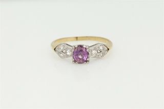 Antique 1930 Deco $5000 Certified 1ct Blue Purple Sapphire Diamond 14k Gold Ring
