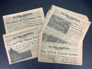 4 Vintage 1944 Stars & Stripes Newspapers Paris Ed.  1st & 9th Open Attack