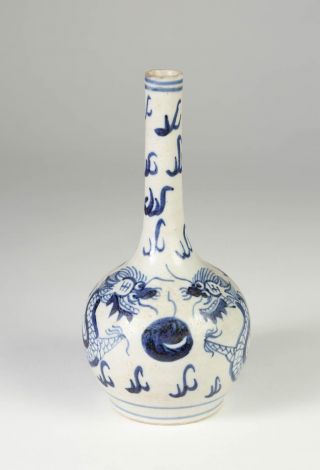 Korea Korean Joseon Dynasty Celadon Pottery Blue/white Dragon Vase Ca.  18 - 19th C
