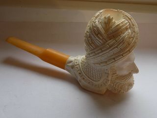 Vintage Hand Carved Meerschaum Tobacco Smoking Pipe Middle Eastern Man Turban