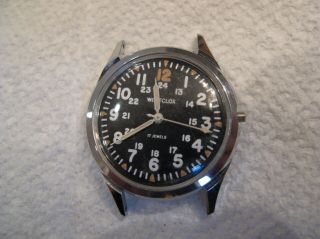Vintage 1960s Westclox 17 Jewels Military 24 Hr Black Dial Watch M101
