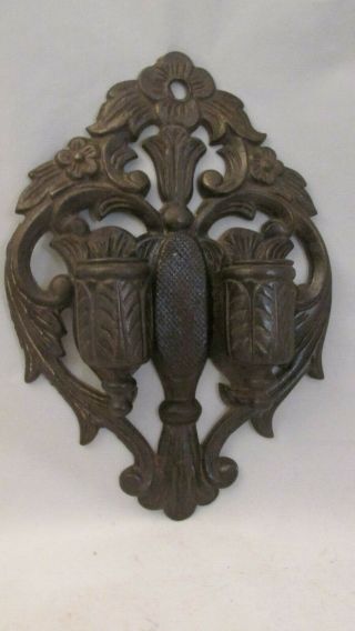 Antique 1900s Victorian Cast Iron Wall Match Holder Safe / Floral.