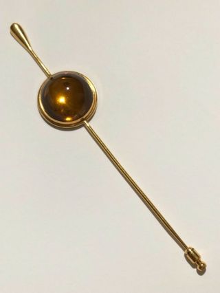Vtg.  Lalique France Amber Crystal Cabochon Hat Or Pin Stick Lapel Singed