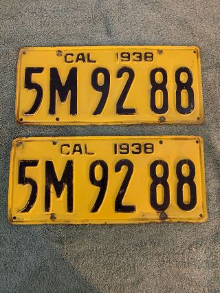1938 California License Plates Pair Ca Vintage Old