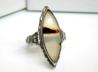 Antique Art Deco Ostby Barton Sterling Silver Moss Agate Ring Sz 3.  75