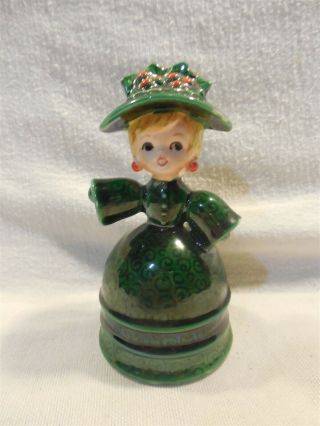 Vintage Lefton Japan Ceramic Christmas Green Holly Berry Girl Bell