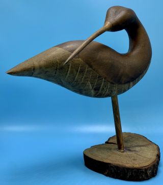 Antique Shorebird Carved Signed Wood Decoy Bird Folk Art Jack Hughes Maryland Md