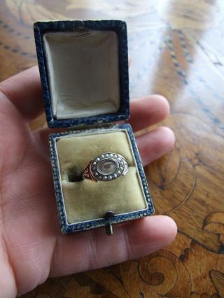 Antique Victorian Natural Seed Pearls Lovers Eye Gold Ring Boxed