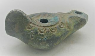 Rare Ancient Roman Bronze Oil Lamp With Decoration Circa 200 - 300ad