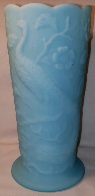 Vintage Fenton 8 " Peacock Flower Vase Sky Blue Glass