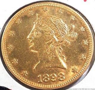Antique Coronet American Eagle 1898 - S Liberty $10 Ten Dollar Gold Coin Usa