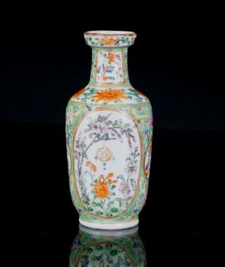 Lovely Chinese Antique Famille Rose Porcelain Rouleau Vase 19th C Qing