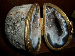 Vintage Geode Stone Cut Unusual One Of A Kind Hinged Ornate Purse Box Casket