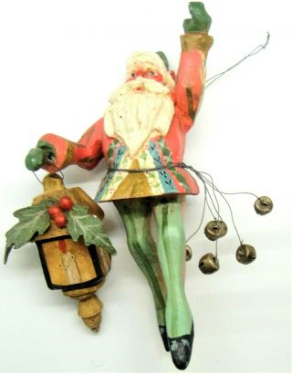 Vintage 1988 House Of Hatten Calla Santa Elf W/bells/lantern Christmas Ornament