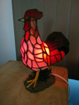 Vintage Mosaic Stained Glass Chicken Hen Rooster Accent Table Lamp