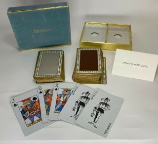 Vtg Tiffany & Company Playing Cards Felt Box Set 2 Decks C.  E.  Carryl