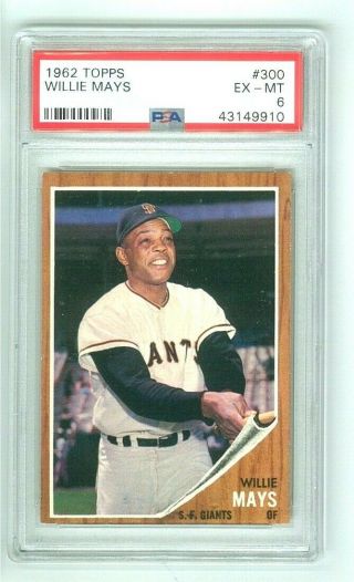 1962 Topps 300 Willie Mays Psa 6 Ex - Great Color Well Centered