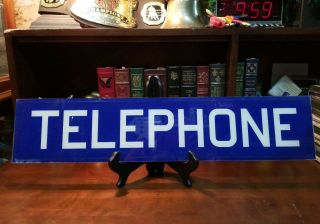 Vintage Glass Pay Phone Booth Sign Insert Navy Blue/ White 25.  5 " X 5.  5 "