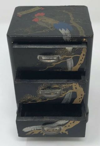 VINTAGE BLACK LACQUER/WOOD 3 DRAWER JEWELRY CHEST,  OCCUPIED JAPAN 2