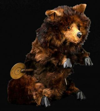 Rare Antique Roullet & Decamps Growling Grizzly Bear Wind Up Toy W Key