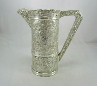 Antique Barbour Silver Repousse Lrg Silver Plate Dutch Scene Water Wine Pitcher