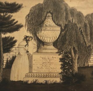 Antique 1837 Folk Art Child’s Mourning Memorial American Primitive Drawing