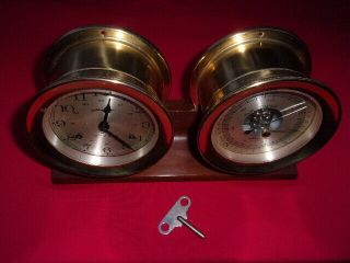 Vintage Brass Airguide Ships Bell Clock And Barometer W Stand West Germany