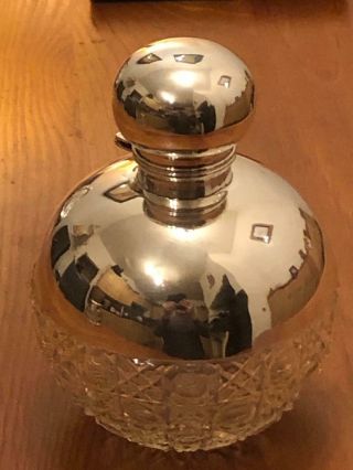 Sensational Large Solid Silver And Cut Glass Perfume Bottle,  Dated 1920