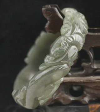 Chinese Natural Hetian Jade Hand - Carved Bird Flower Bracelet Jade Bangle