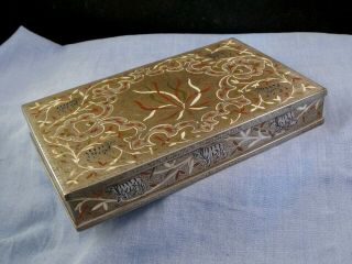 Antique Indian Ornate Silver & Enamel Tiger Cigarette Card Jewellery Box