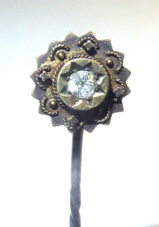 Vintage Estate Antique Victorian Diamond Star Floral Gold Hat Stick Lapel Pin