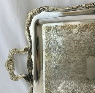 Antique Vtg Victorian Art Deco Silver Serving Tray Vanity Butler Handles,  Footed 3