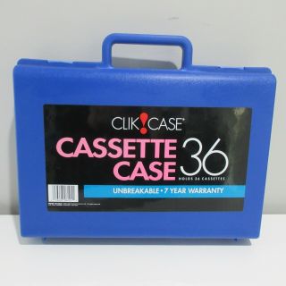 Vintage Clik Case Blue Plastic Cassette Tapes Storage Holder Holds 36