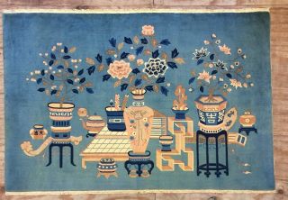 Vintage Antique Handmade Chinese Art Deco Wall Rug Carpet Size:184cm By 122cm