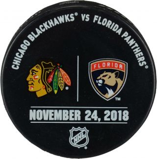 Florida Panthers Game - Issued Warm - Up Puck Vs Blackhawks On 11/24/18 - Fantics