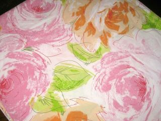 Vintage Pink Floral Cotton Full Size Low 8 " Fitted Sheet Made In Usa Fieldcrest