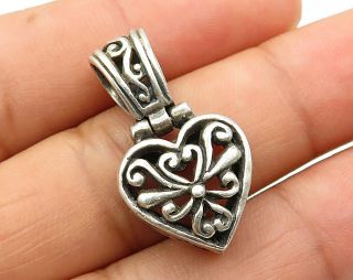 925 Sterling Silver - Vintage Petite Filigree Love Heart Detail Pendant - P2710