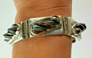 Antique Vtg Del Rio Mexican Sterling Silver Bracelet Taxco Onyx 1940 ' s 2
