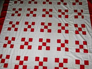 Antique/vintage Quilt Top Christmas Red & White Nine Patch Cotton Very Good