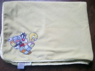 Vintage Baby Looney Tunes Sylvester Tweety Bird Yellow Blanket Plush & Silky Abc