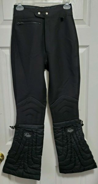 Roffe Vintage Womens Black Ski Pants 26 X 29 Size 10 Skiwear Stretch Wool Blend